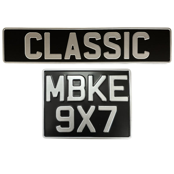 Classic Metal Pressed Number Plate - 520x111 & 9x7